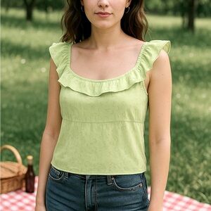 Free People Citrine Combo Ruffle Flutter Sleeve Top Size L - NWT